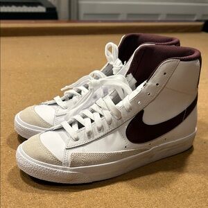 Nike White and Burgundy High-Top Sneakers